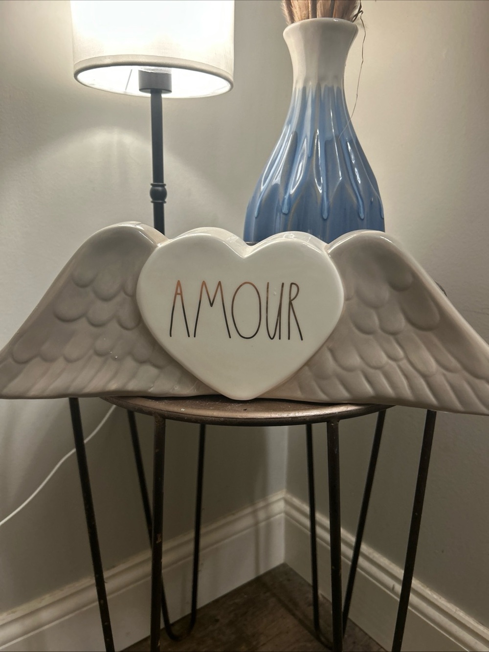 Rae Dunn Artisan Collection Magenta AMOUR Angel Wings w/ Heart Tabletop Ceramic